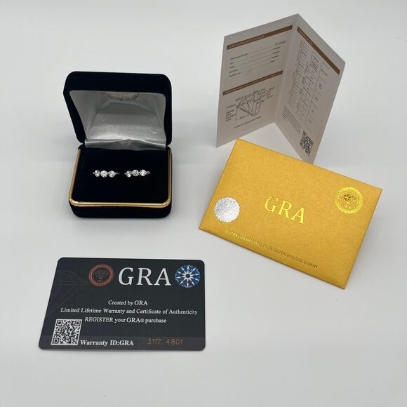 Moissanite Silver Hoop Earrings, 3 Studs 1.8ct NWT, REPORT INCLUDED - Picture 3 of 13